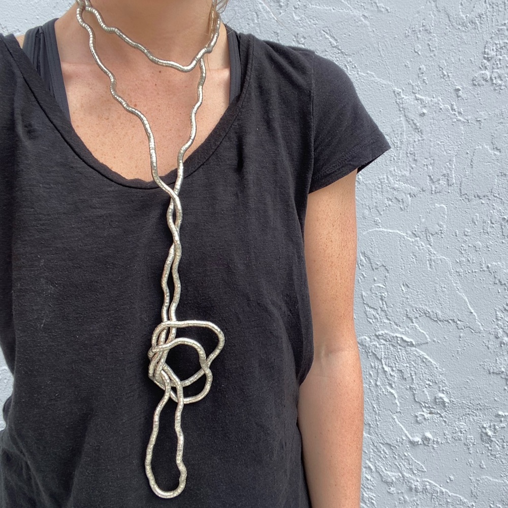 Long Silver Twisted Rope Necklace - Women